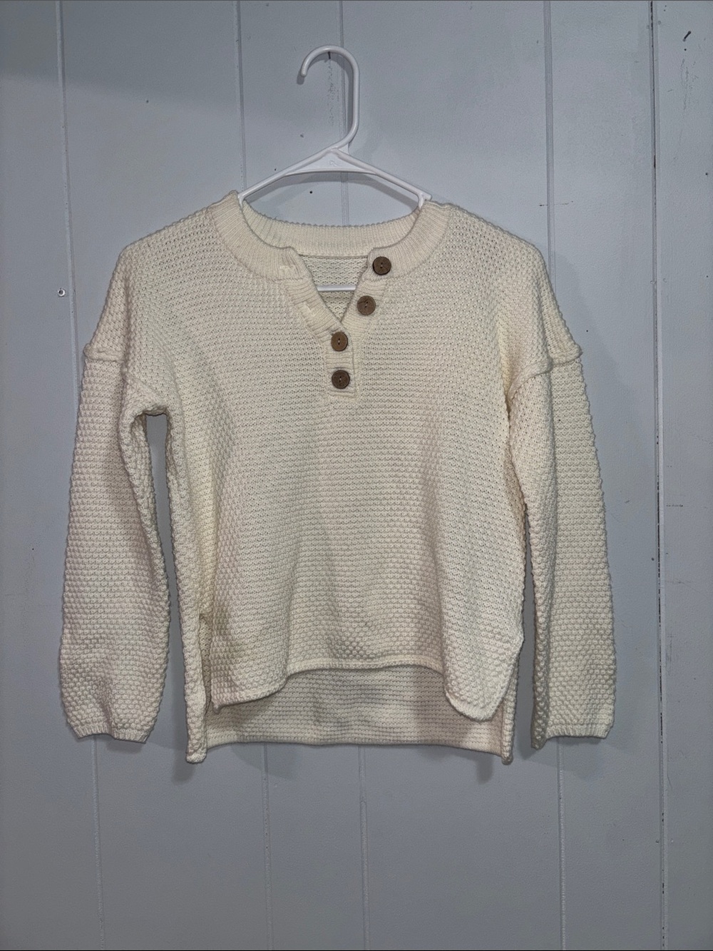 Button-Front Waffle Knit Women's Sweater